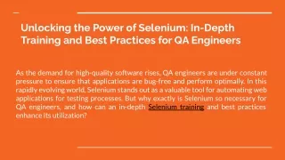 unlocking the power of selenium in depth training