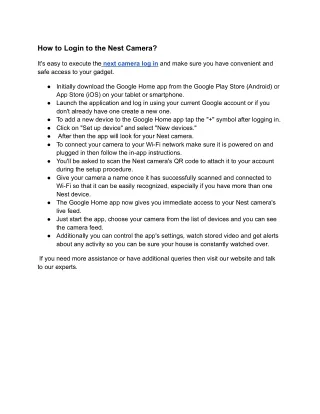 How to login the Nest Camera