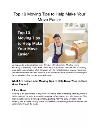 Top 10 Moving Tips to Help Make Your Move Easier