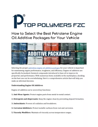How to Select the Best Petrolene Engine Oil Additive Packages for Your Vehicle