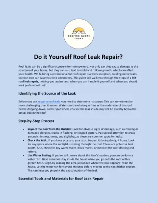 Do it Yourself Roof Leak Repair?