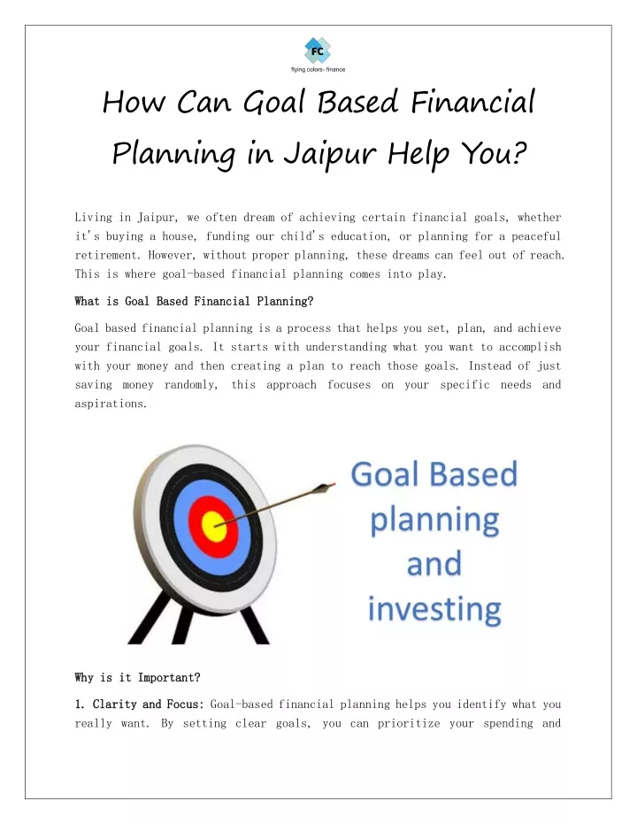 how can goal based financial planning in jaipur