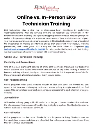 Online vs. In-Person EKG Technician Training