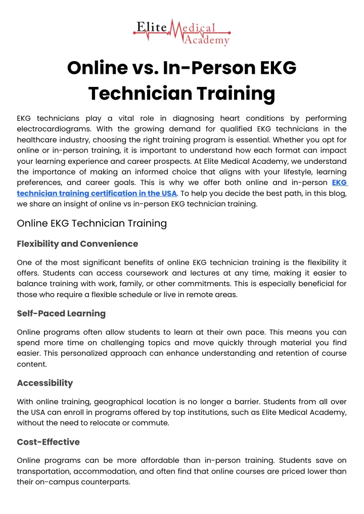 online vs in person ekg technician training