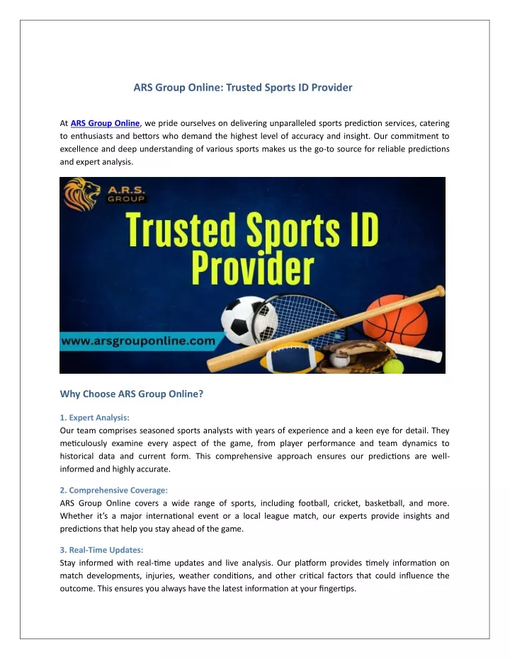 ars group online trusted sports id provider