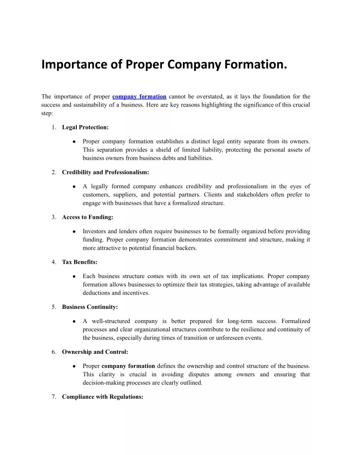 importance of proper company formation