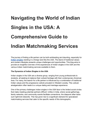 Navigating the World of Indian Singles in the USA_ A Comprehensive Guide to Indian Matchmaking Services