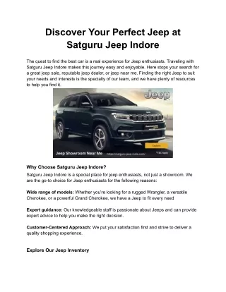 Discover Your Perfect Jeep at Satguru Jeep Indore