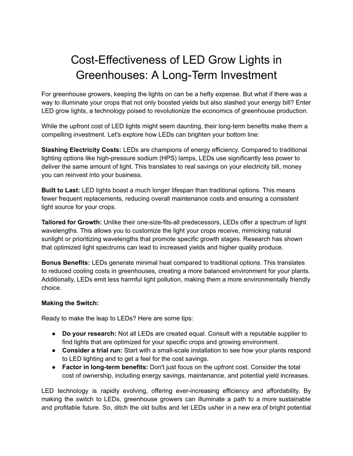 cost effectiveness of led grow lights