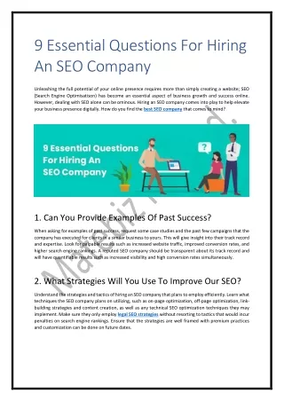 9 Essential Questions For Hiring An SEO Company