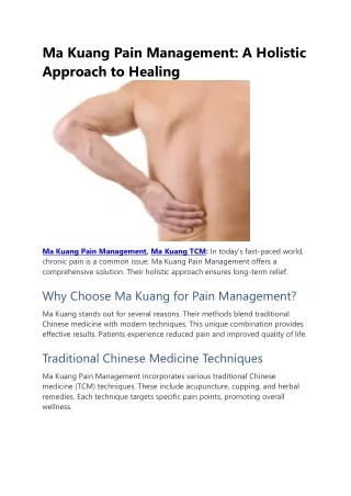Ma Kuang Pain Management  A Holistic Approach to Healing