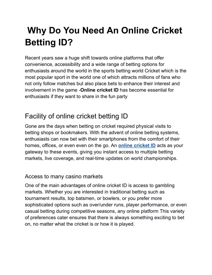 why do you need an online cricket betting id