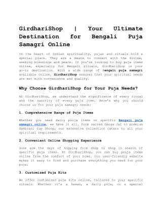 GirdhariShop | Your Ultimate Destination for Bengali Puja Samagri Online