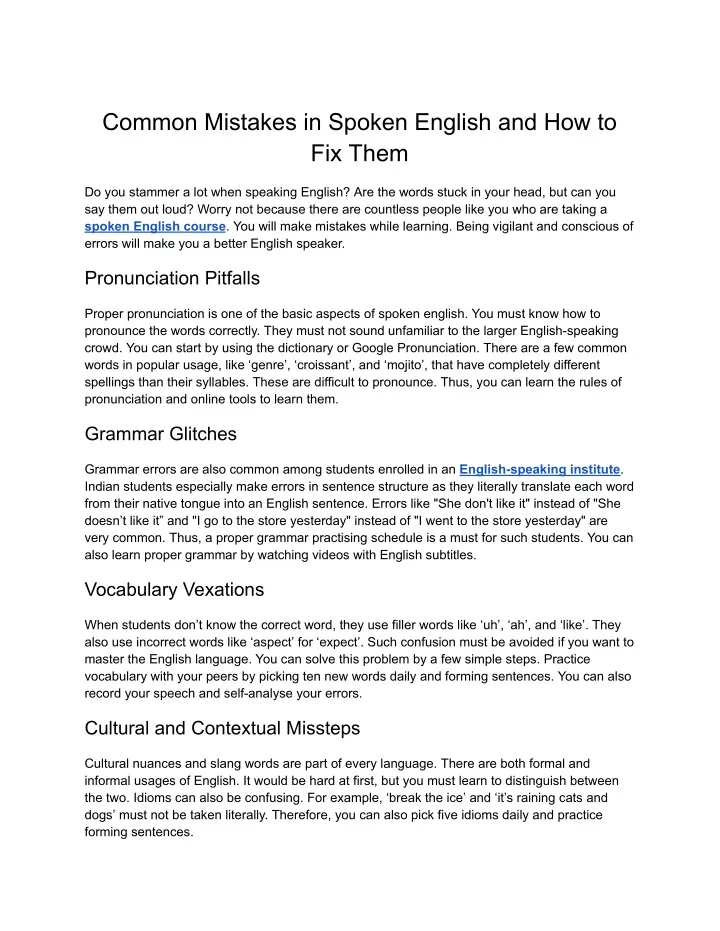 common mistakes in spoken english