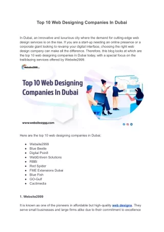 Top 10 Web Designing Companies In Dubai