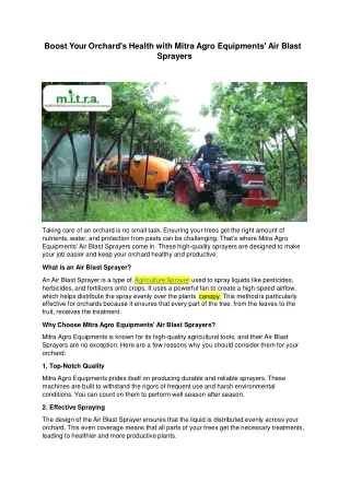 Boost Your Orchard's Health with Mitra Agro Equipments' Air Blast Sprayers-12.6.24