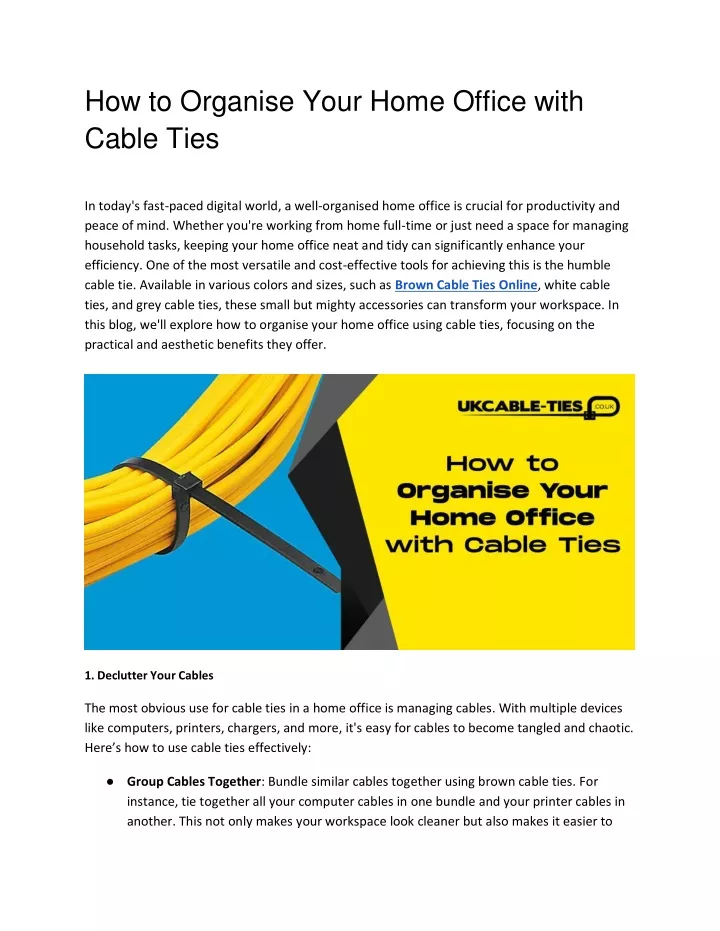 how to organise your home office with cable ties