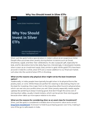 Why You Should Invest in Silver ETFs