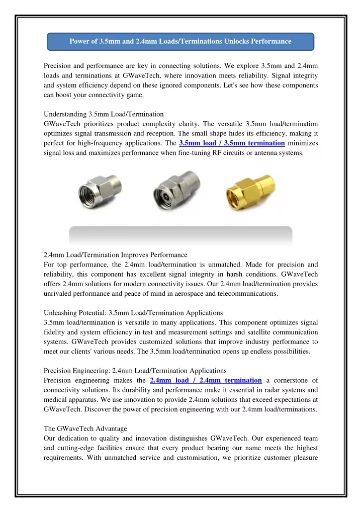 power of 3 5mm and 2 4mm loads terminations