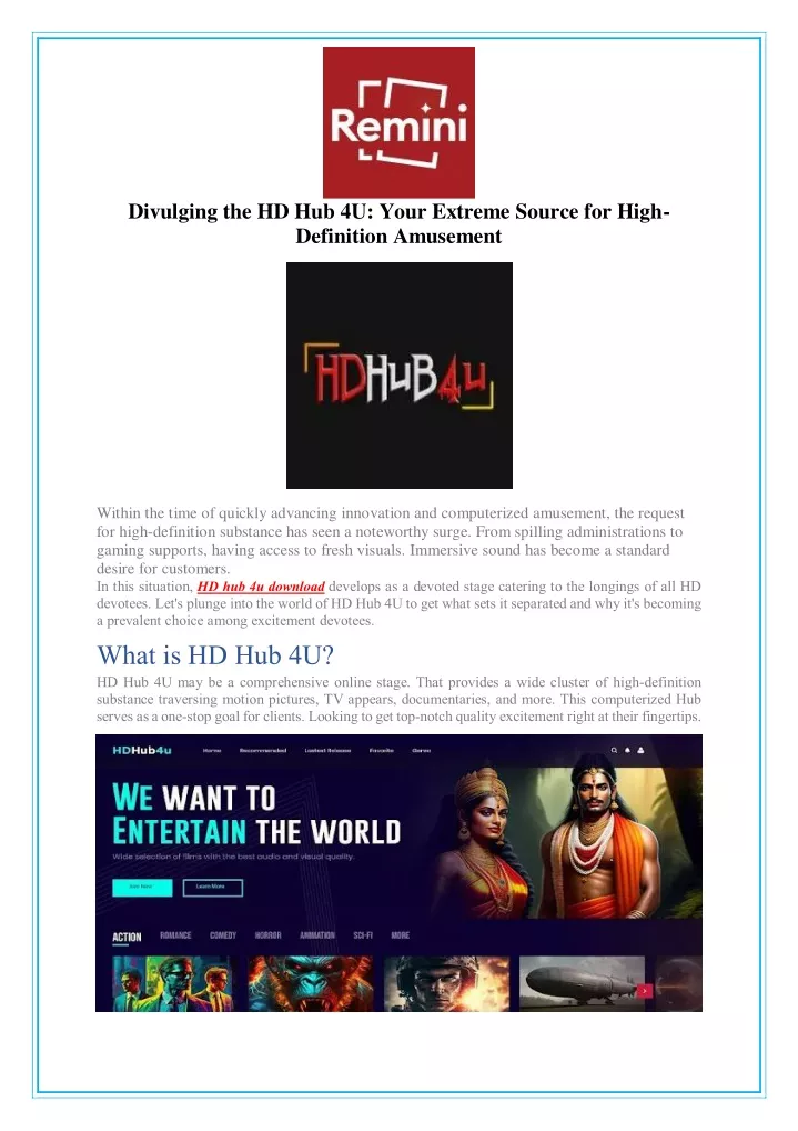 Exploring The World Of HD Hub4 U Your Gateway To HighDefinition Entertainment