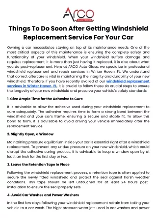 Things To Do Soon After Getting Windshield Replacement Service For Your Car