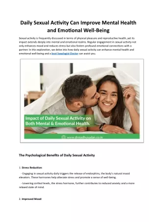 Impact of Daily Sexual Health on Mental & Physical Health