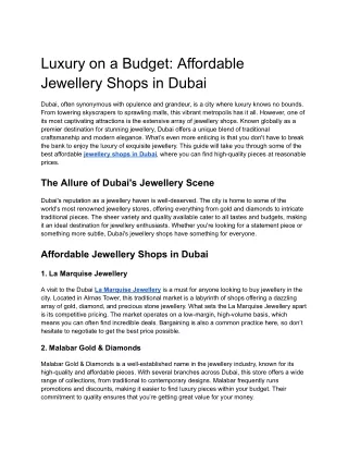 Luxury on a Budget: Affordable Jewellery Shops in Dubai