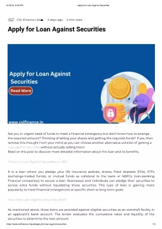 apply for Loan Against Securities