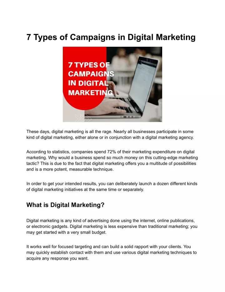 7 types of campaigns in digital marketing