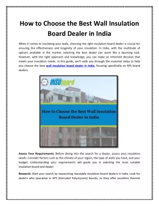 How to Choose the Best Wall Insulation Board Dealer in India