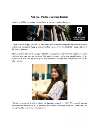 Aditi Jain - Master of Business Research