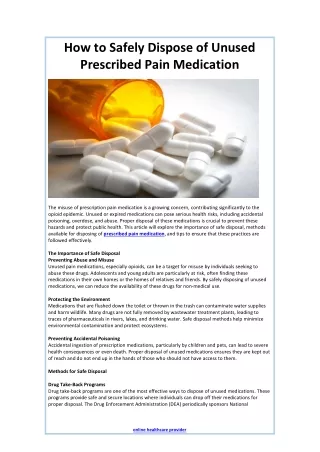 How to Safely Dispose of Unused Prescribed Pain Medication
