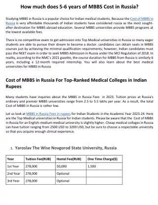 Cost of MBBS in Russia