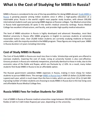 What is the Cost of Studying for MBBS in Russia