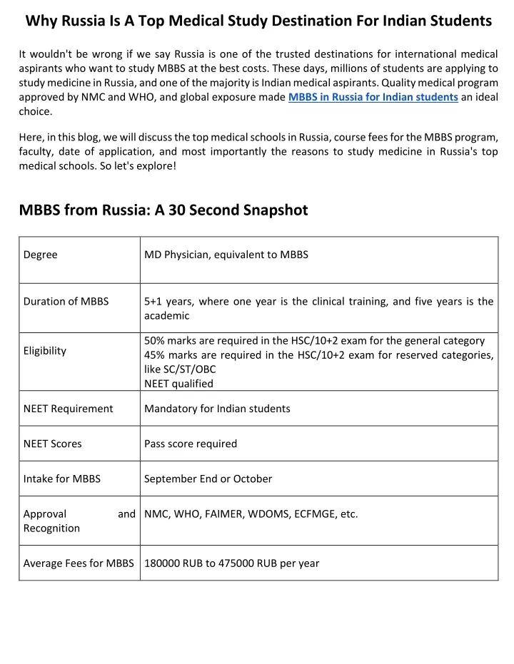 why russia is a top medical study destination