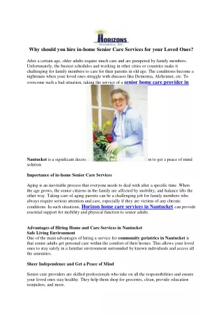 Why should you hire in-home Senior Care Services for your Loved Ones?