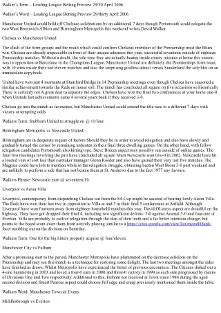 Walkers phrase premier league betting preview 2930 april 2006