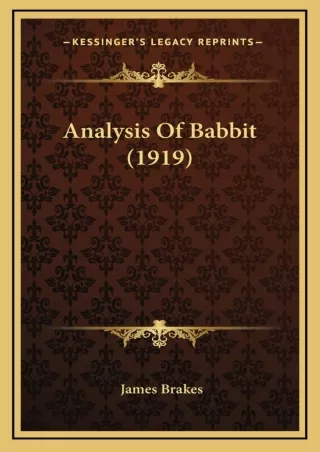 read❤ Analysis Of Babbit (1919)