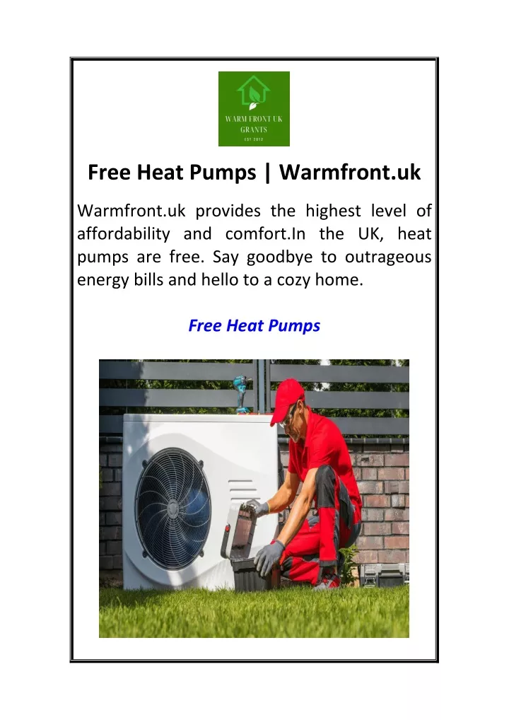 free heat pumps warmfront uk