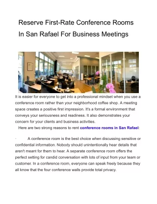 Reserve First-Rate Conference Rooms In San Rafael For Business Meetings