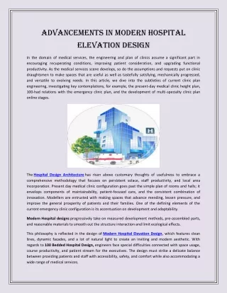 Advancements in Modern Hospital Elevation Design