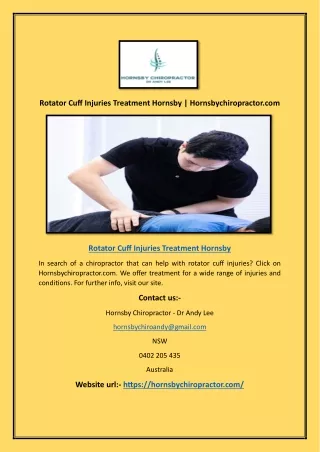 Rotator Cuff Injuries Treatment Hornsby