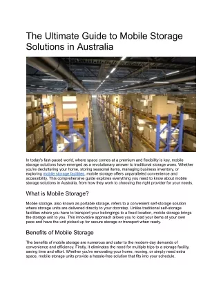 The Ultimate Guide to Mobile Storage Solutions in Australia