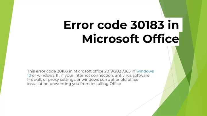 error code 30183 in microsoft office