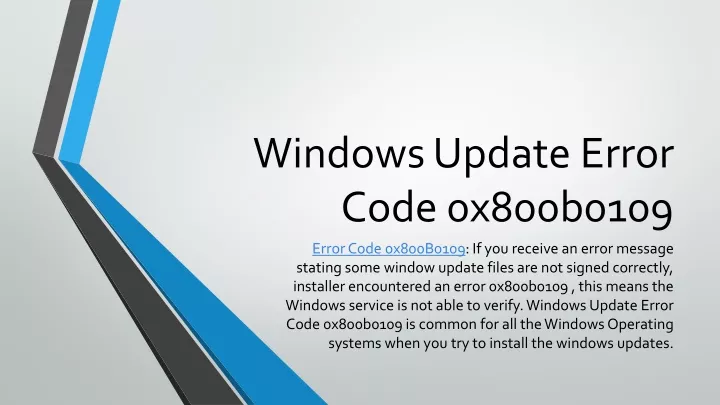 windows update error code 0x800b0109