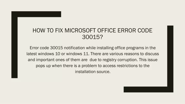 how to fix microsoft office error code 30015