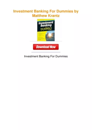 Investment Banking For Dummies by Matthew Krantz