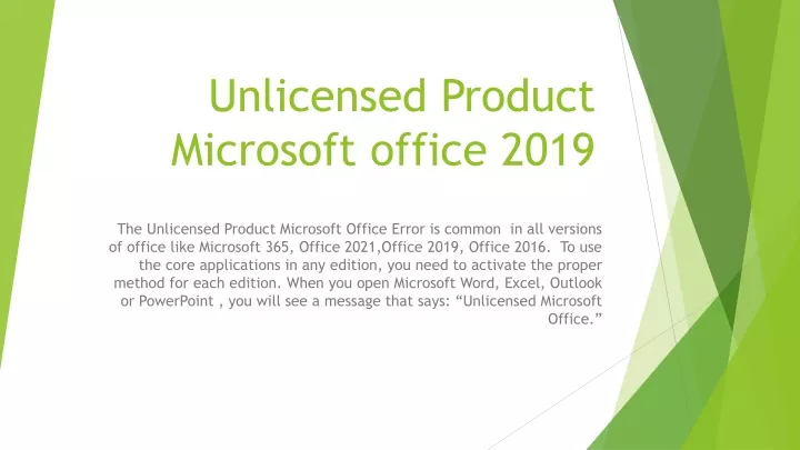 unlicensed product microsoft office 2019