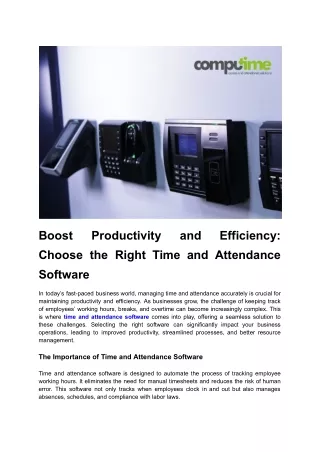 Boost Productivity and Efficiency: Choose the Right Time and Attendance Software