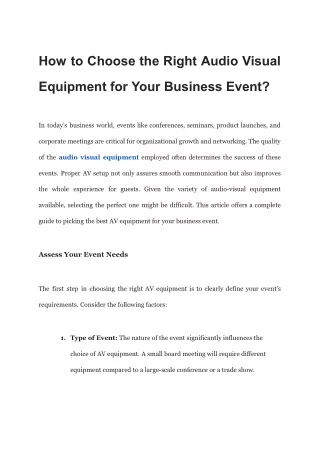 How to Choose the Right Audio Visual Equipment for Your Business Event?
